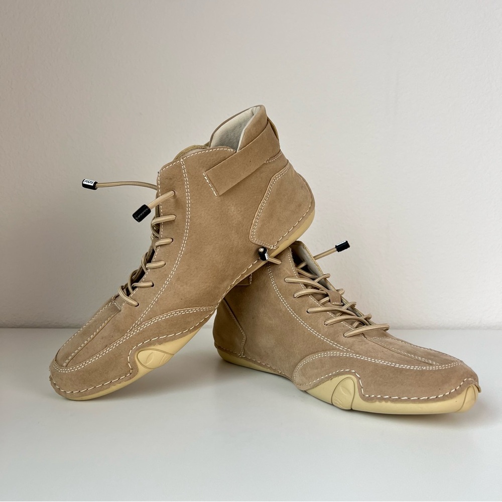 LDECK Mid-Top Sneakers Beige Driving Shoes EU 41 Tan Casual Lace Up Velcro - Picture 2 of 8